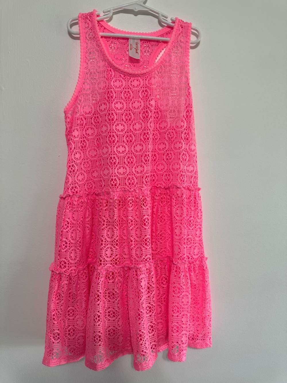 Cat & Jack Neon Pink Lace Tiered Swim Coverup